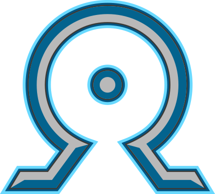 The Omega Focus. Blue and Gray greek omega symbol